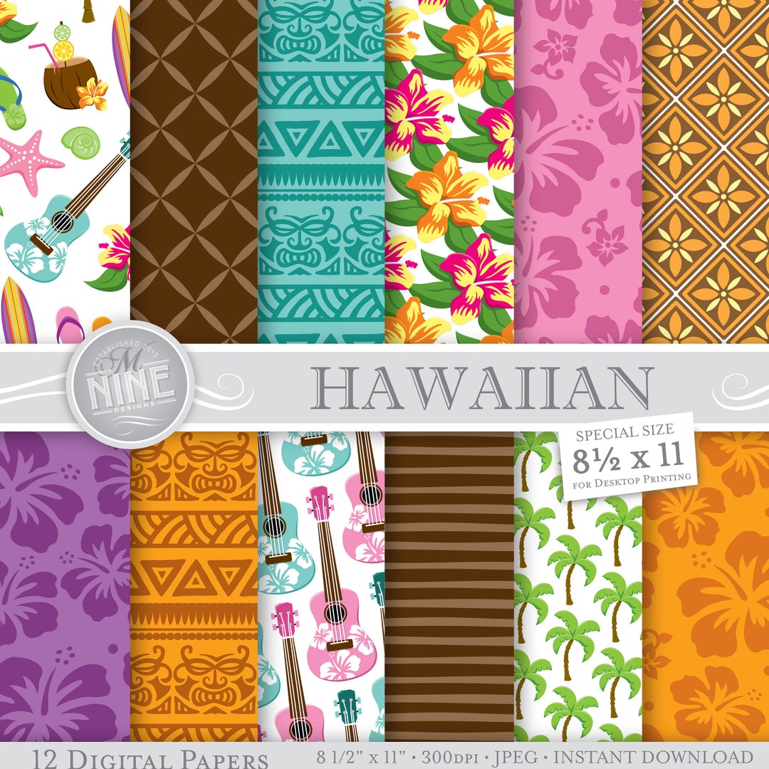 HAWAIIAN Digital Paper / Hawaiian Luau Patterns / 8 1/2 X 11 Luau Theme ...