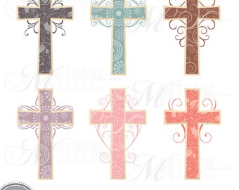 Cross Clip Art: "VINTAGE PATTERN CROSSES" Clipart Vector Art File, Instant Download, Easter Christian Religious Clipart