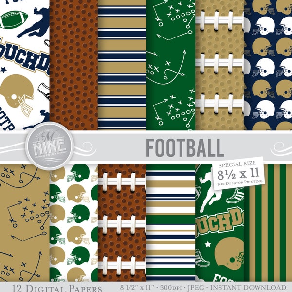 Football Digital Paper | 8 1/2 x 11 Football Digital Paper | Printable Football Patterns Download | Notre Dame Football Downloads DP33