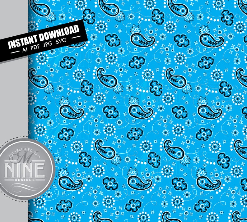 Download Blue Bandana Pattern Blue Bandana Svg Pdf Jpg Vector AI | Etsy