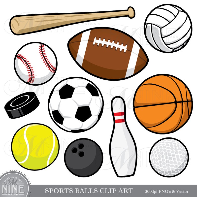 SPORTS BALLS Clip Art / Sports Balls Clipart Downloads / Etsy UK