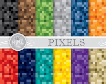 PIXELS Digital Paper / Pixellated Printables / Pixel Patterns Download, Instant Downloads, Pixels Scrapbook Paper, Seamless Patterns