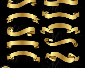 GOLD RIBBON BANNERS Clip Art / Banner Clipart Downloads / Gold Scrapbook Clipart / Instant Downloads / Vector Clipart Downloads Illustrated