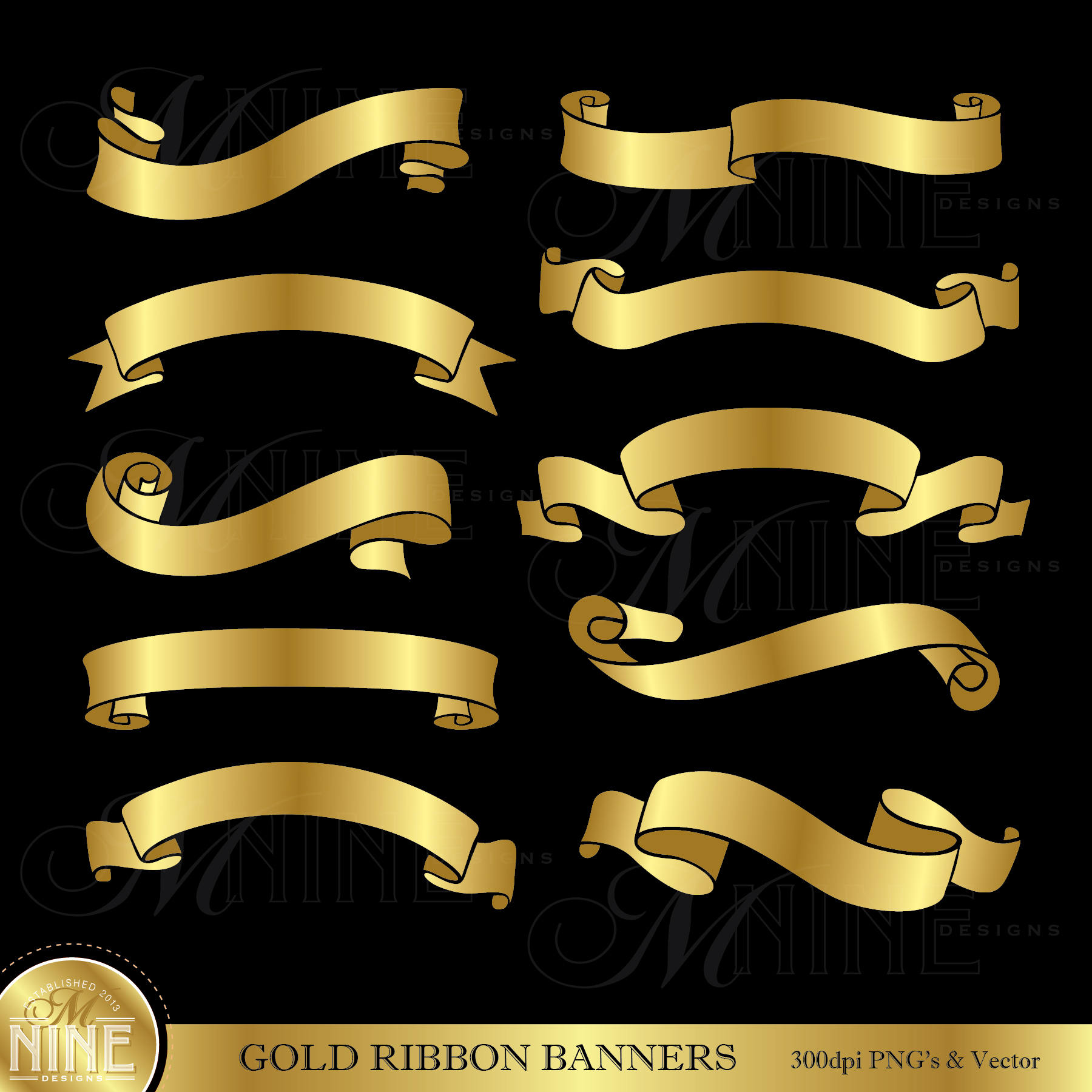 GOLD RIBBON BANNERS Clip Art / Banner Clipart Downloads / Gold - Etsy