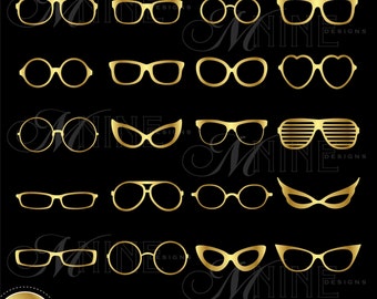 GOLD EYEGLASSES Digital Clipart Glasses Vector Clipart Design Elements, Instant Download, Clip art