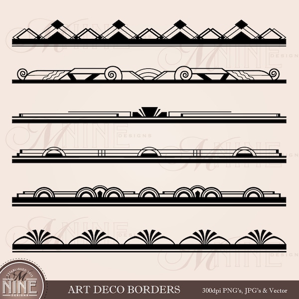 ART DECO Border Clip Art: Art Deco Borders Design Elements Digital Clipart, Instant Download, Vintage Silhouette Vector AI Png Svg Clipart