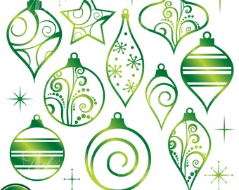 ORNAMENTS Clipart / Green Christmas Ornaments Clip Art / Vector Clipart, Christmas Downloads, Christmas Clipart