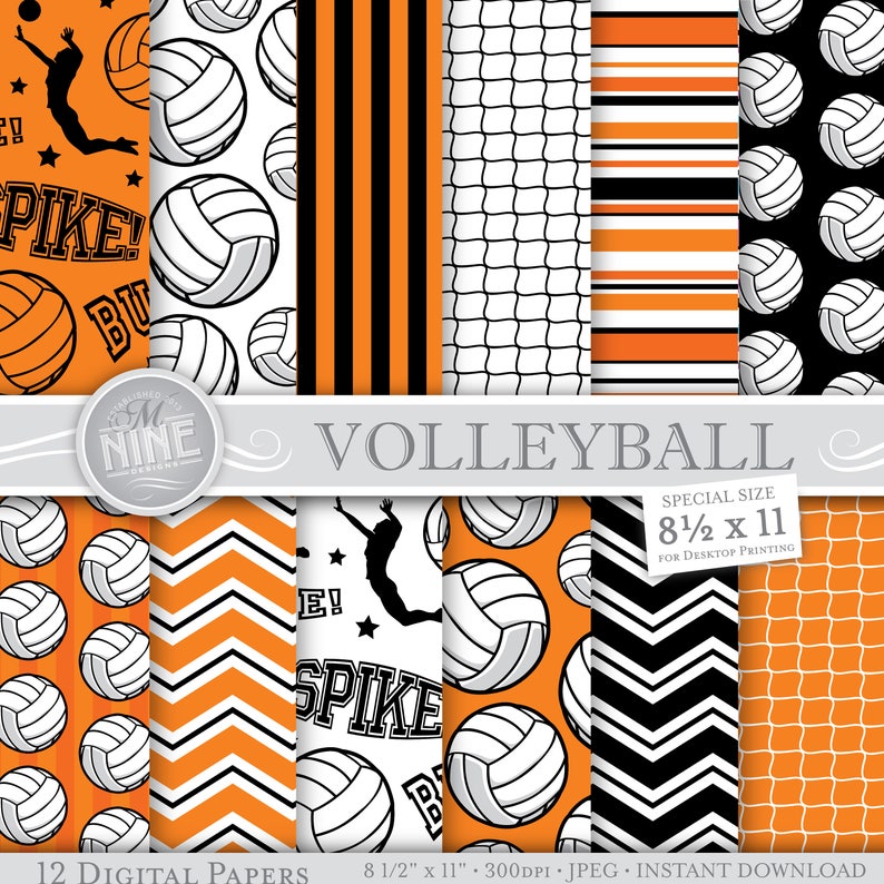 VOLLEYBALL Digital Paper / Volleyball Party Printables / 8 1/2 Etsy Italia