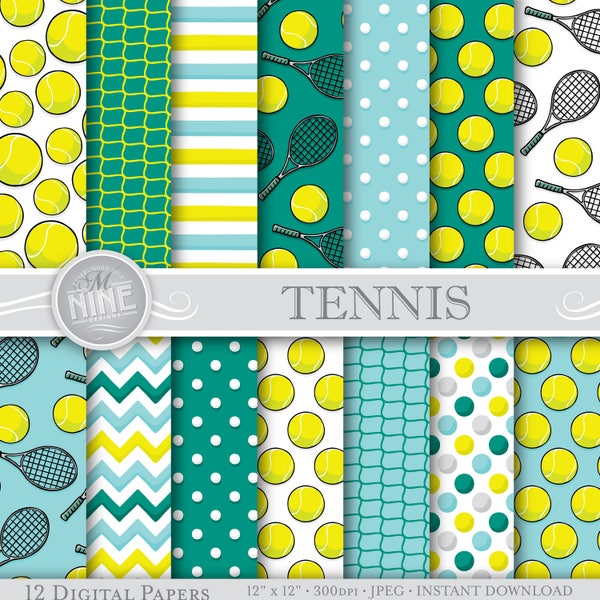 TENNIS Digital Paper | Sports Printables | Digital Downloads | Tennis Party Scrapbook Paper Patterns | DIY Craft Printables