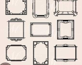 ART DÉCO Frame Clip Art: Art Déco Clipart Frames Design Elements Antique Borders Clipart Black Silhouette, Vector AI Png Svg Clipart