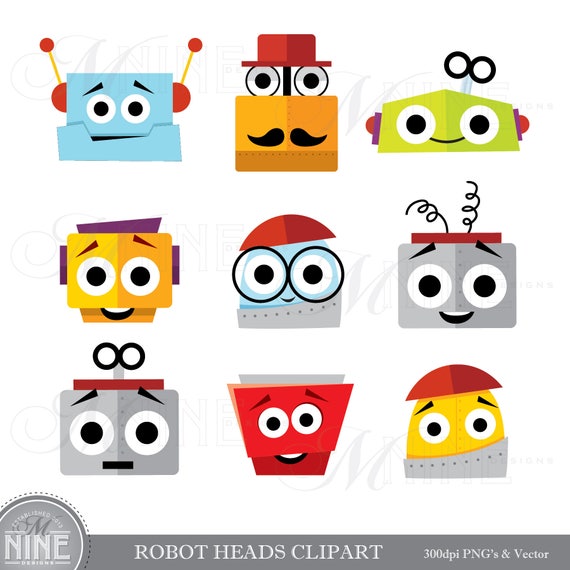 Robot Heads Clip Art Robot Clipart Downloads Robot Party Etsy