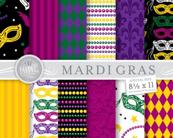 Mardi Gras Digital Paper | Mardi Gras Pattern Downloads | Mardi Gras 8 1/2 x 11 Printable | Mardi Gras Masks Pattern Instant Download