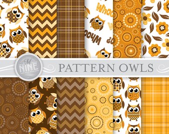 Owls Digital Paper: FALL PATTERN OWLS Printable Pattern Print, Owls Pattern Download, 12 x 12 Autumn Owl Pattern Scrapbook Prints