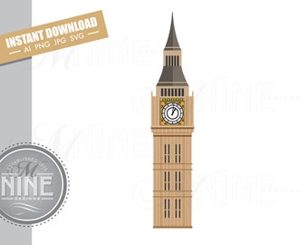 BIG BEN Clip Art Downloads | Vector Big Ben Ai Png Jpg Svg Pdf Clipart | Big Ben Digital Scrapbooking Instant Download M1