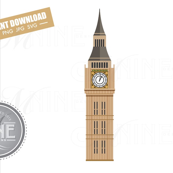 BIG BEN Clip Art Téléchargements | Vecteur Big Ben Ai Png Jpg Svg Pdf Clipart | Big Ben Digital Scrapbooking Téléchargement instantané M1