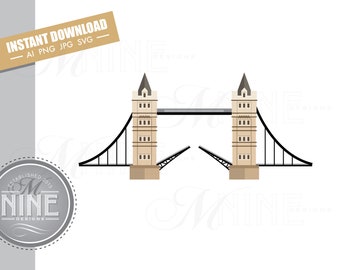 Tower Bridge Clip Art Downloads | Vector Tower Bridge Ai Png Jpg Svg Pdf Clipart | London Tower Bridge Instant Digital Download M128