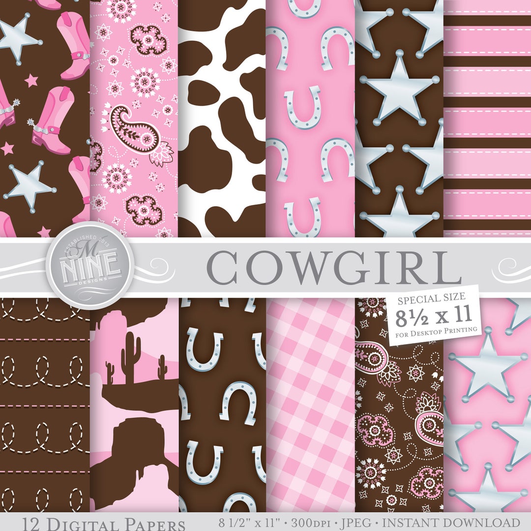 Cowgirl Patterns 8 1/2 X 11 Digital Paper Pattern Print, Instant
