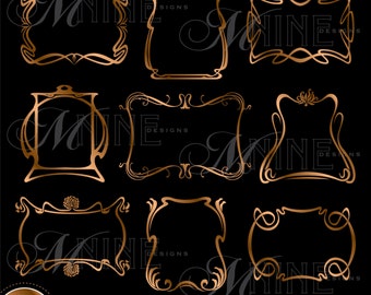 BRONZE NOUVEAU FRAMES Clipart Digital Clip Art, Instant Download, Art Nouveau Vintage Design Elements Antique Borders Clip Art