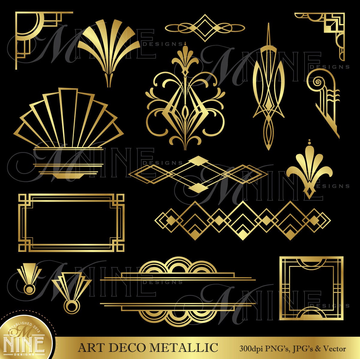 Art Deco Clip Art: Gold Art Deco Accents Design - Etsy Israel