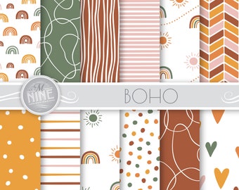 Boho Rainbows Digital Paper | Boho Rainbows Seamless Digital Paper | Printable Boho Patterns Download | Autumn Boho Backgrounds DP3