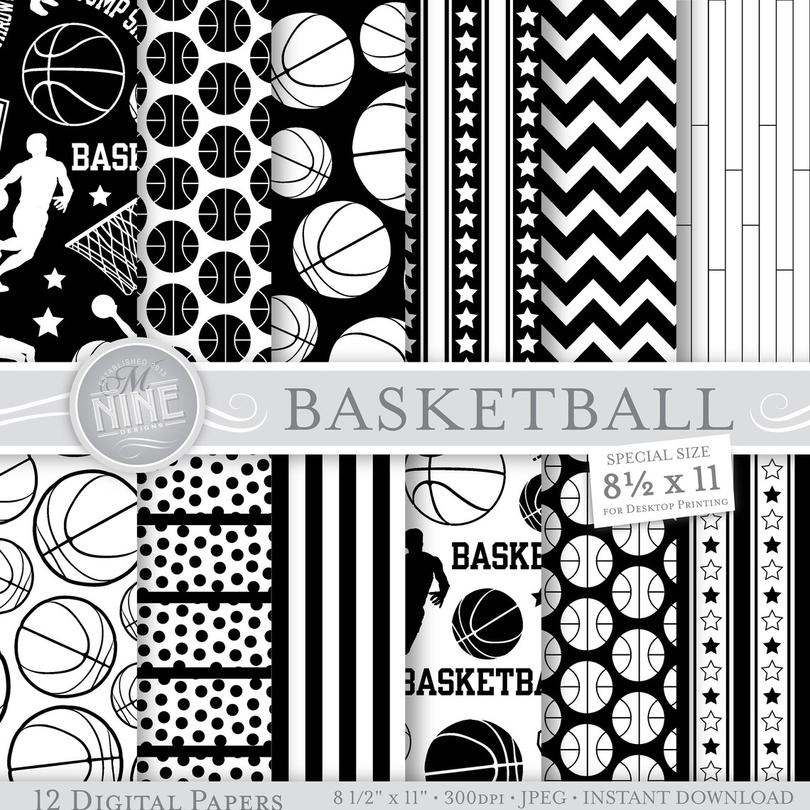 BASKETBALL Digital Paper / Basketball Party Printables / 8 1/2 - Etsy