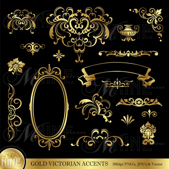 Gold Victorian Design Elements Digital Clipart Instant Etsy