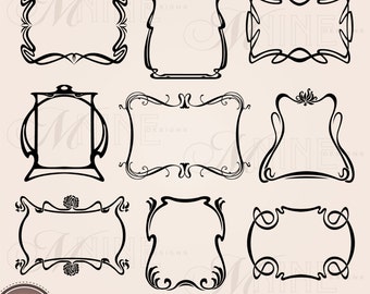 FRAMES Clip Art: "ART NOUVEAU" Digital Clipart, Vintage Frame Clip Art Png Svg Silhouette Clip Art