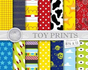 TOY Party Digital Paper Pattern Prints, Instant Download, 8 1/2" x 11" Paper Pack Patterns Scrapbook Print