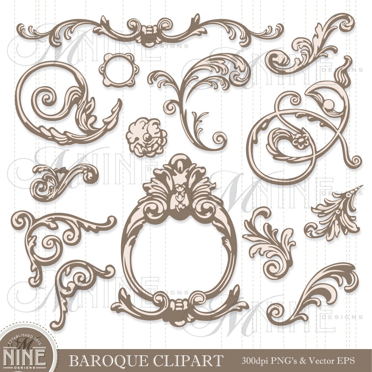 Baroque corners clipart Vintage black white decorative elements Digital download Floral ornaments Wedding Birthday Party Invitation