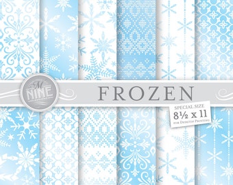 FROZEN Digital Paper Pattern Prints "Frozen Blue", Instant Download, 8 1/2" x 11" Frozen Theme Paper Pack Patterns Scrapbook Print
