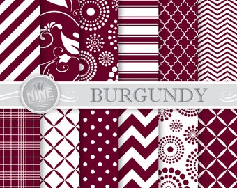 BURGUNDY Digital Paper: 12 x 12 Seamless Patterns Pattern Prints, Instant Download, Backgrounds Scrapbook Print Dark Red Wine Color Series