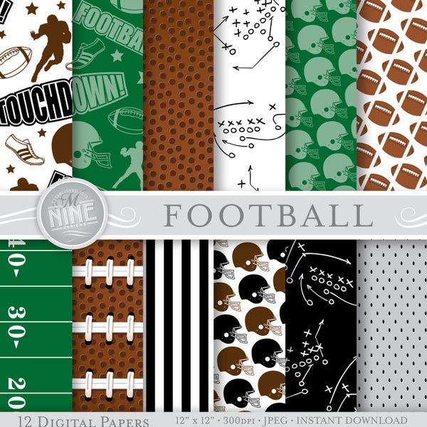 FOOTBALL Digital Paper / Football Party Printables / Football Patterns, Sports Theme Party, Football Downloads, DIY Football Party Paper