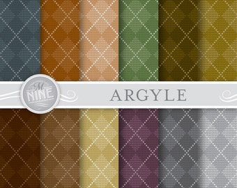 Neutral ARGYLE SWEATER Prints Digital Paper Pattern Prints, Instant Download, 12" x 12" Knit Patterns Backgrounds Scrapbook Print