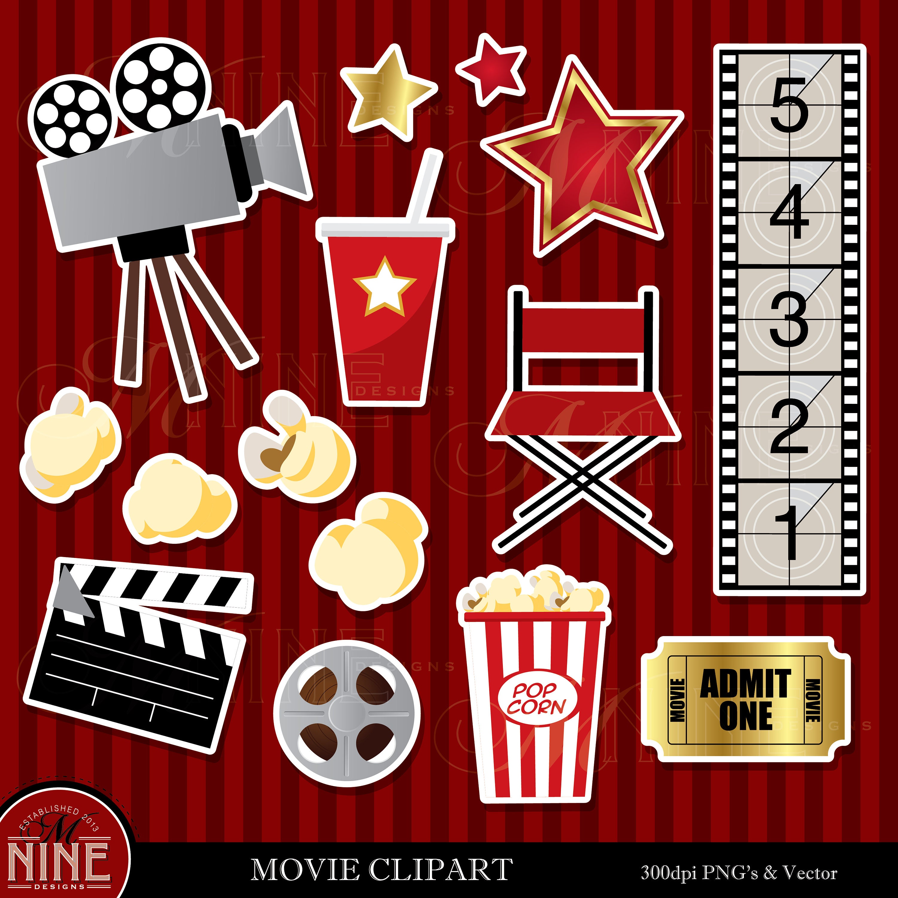 MOVIE THEME Clip Art / Movie Theme Sticker Clipart Downloads / Movie  Clipart, Movie Party Clip Art, Scrapbook Clipart, Vector Clip Art