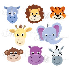 Animal Clip Art / ZOO ANIMAL HEADS Clipart / Digital Clip Art, Instant Download, Zoo Animal Clipart, Vector Clipart, Lion Elephant Clipart image 2