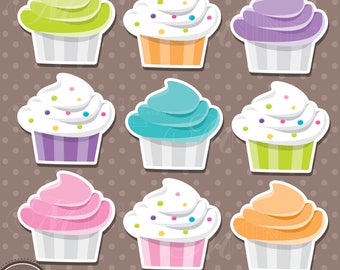 CUPCAKES Sticker Clip Art / CUPCAKE Clipart Downloads / Cupcakes Clipart, Vector Cupcake Sticker Clipart