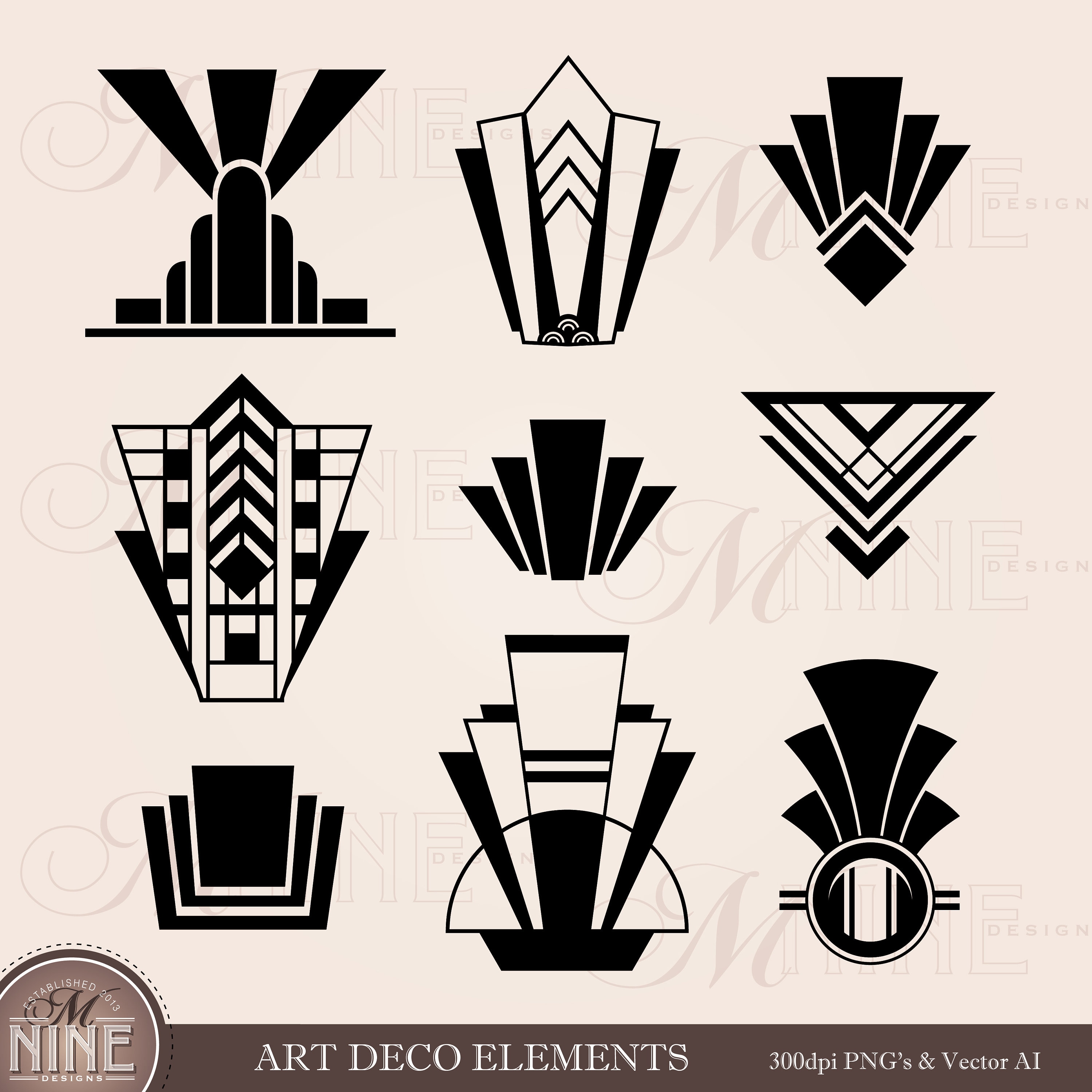 Art Deco Clip Art Art Deco Elements Clipart Downloads Etsy