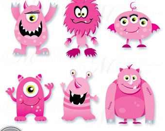 PINK MONSTER Clip Art: MONSTERS Digital Clip Art Vector, Téléchargement instantané, Monster Icons Scary Fun Cute Vector File Graphics