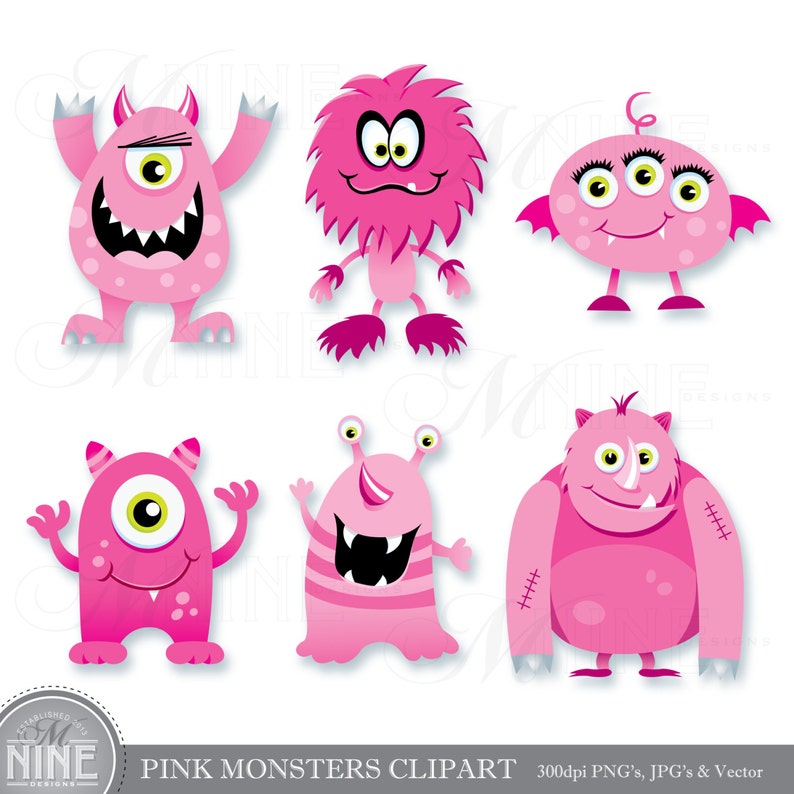 PINK MONSTER Clip Art MONSTERS Digital Clip Art Vector Etsy