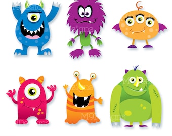 MONSTERS Clip Art: Monster Clipart, Scary Fun Cute Monsters Vector, Instant Download