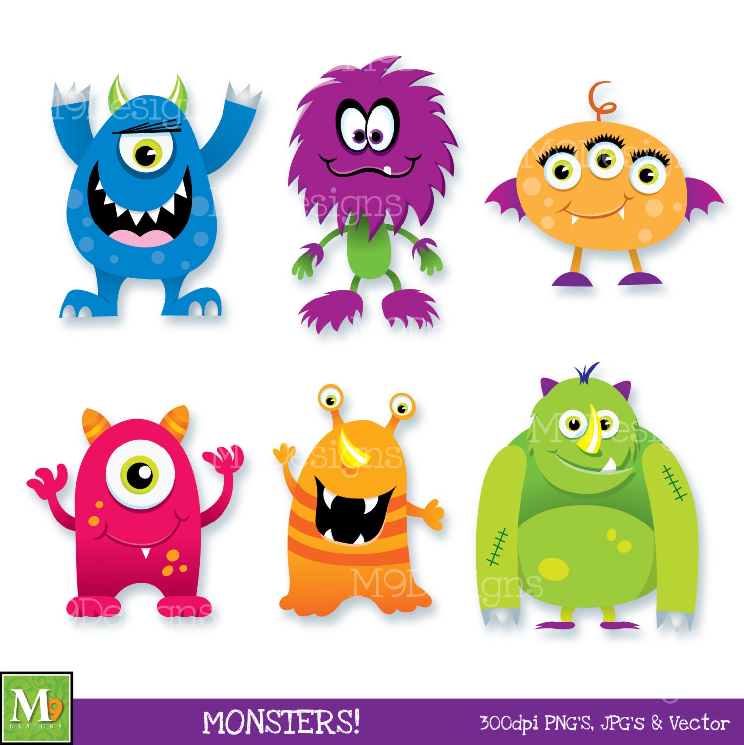 MONSTERS Clip Art: Monster Clipart, Scary Fun Cute Monsters Vector, Instant  Download 