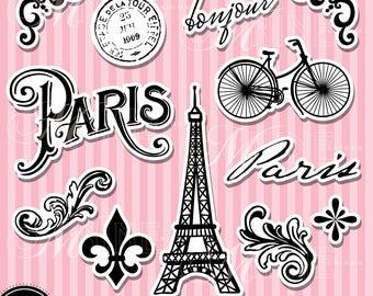 Paris Sticker Clip Art / Paris Clipart Téléchargements / Paris Theme Clipart, Vector Sticker Clipart Eiffel Tower