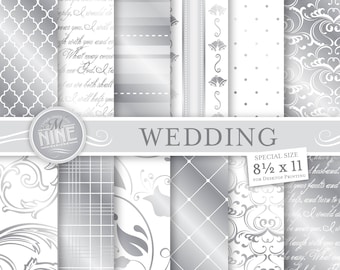 SILVER WEDDING Digital Paper / Silver Wedding Printable Paper / Wedding Downloads, 8 1/2 x 11 Wedding Patterns Wedding Scrapbook Prints