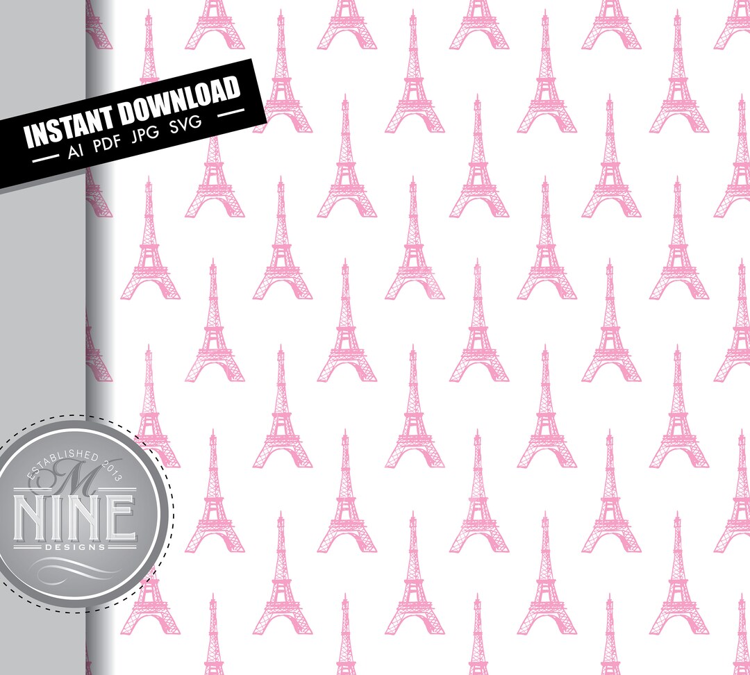 Pink Eiffel Tower Print Pattern Paris Eiffel Tower Svg Pdf Jpg Vector ...