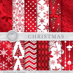 CHRISTMAS Digital Paper / Christmas Red Patterns / Christmas Prints, Christmas Download, Holiday Patterns Printable Scrapbook Paper Pack image 1