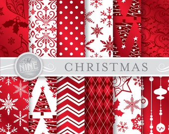 CHRISTMAS Digital Paper / Christmas Red Patterns / Christmas Prints, Christmas Download, Holiday Patterns Printable Scrapbook Paper Pack