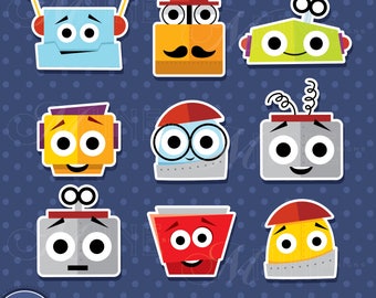 ROBOT HEADS Sticker Clip Art / Robot Heads Clipart Downloads / Robot Clipart, Vector Robots Sticker Clipart