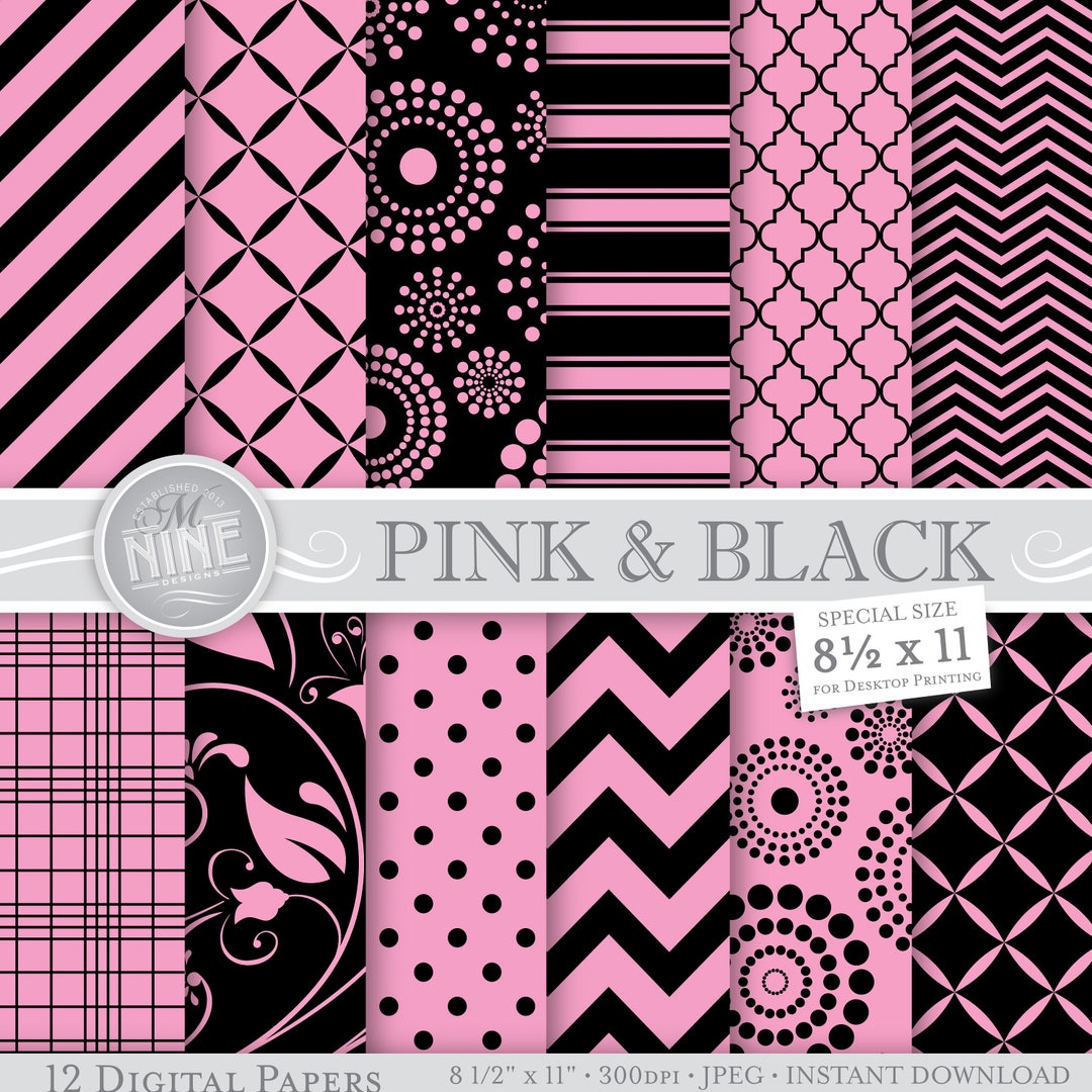 PINK and BLACK Digital Paper / Printable Patterns / 8 1/2 X 11 Patterns ... PINK and BLACK Digital Paper / Printable Patterns / 8 1/2 X 11 Patterns ...