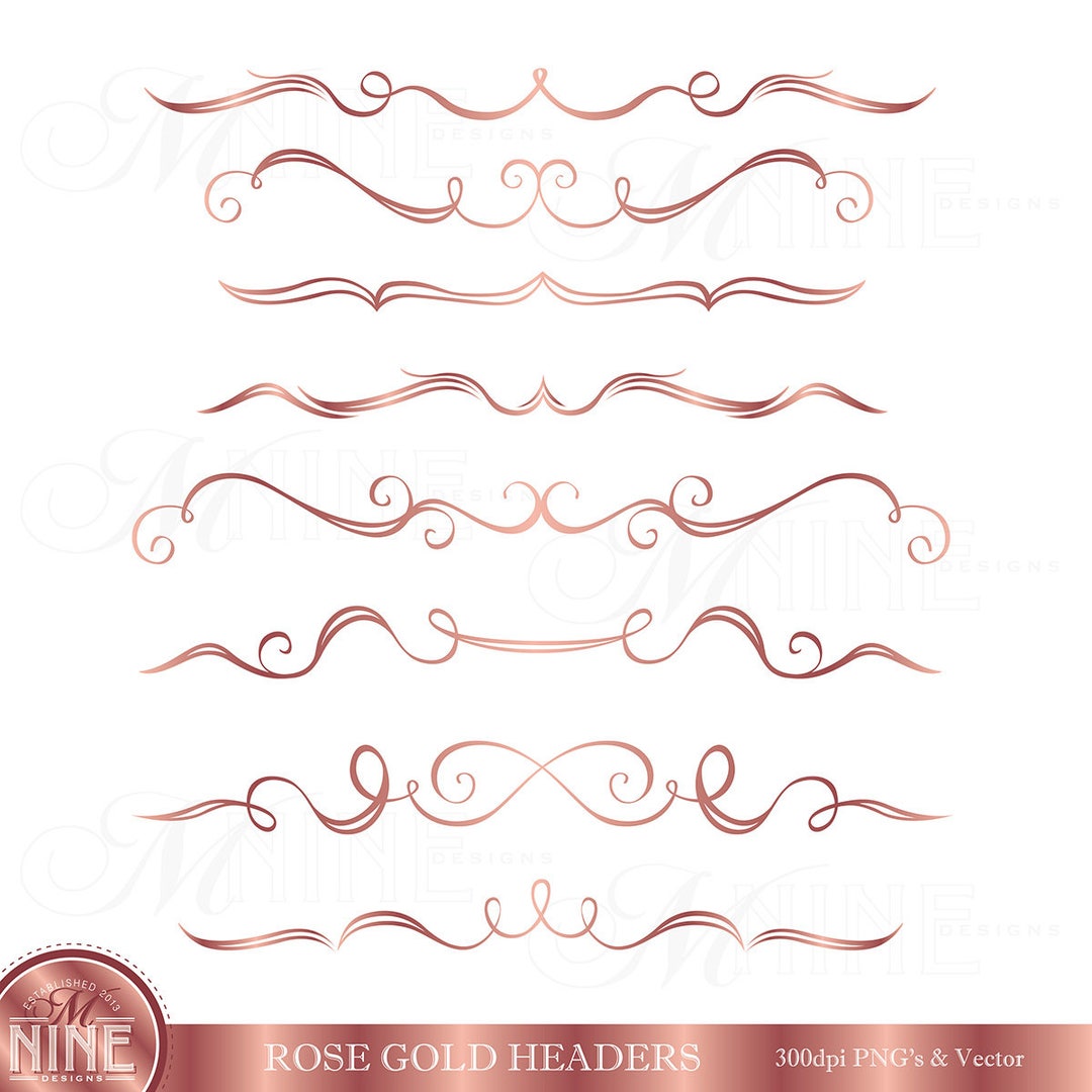 Rose Gold ELEGANT HEADERS Clipart Accents Design Elements, Instant ...