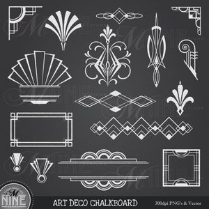 CHALK ART DECO Clipart: Chalkboard Art Deco Clip Art Design Elements, Instant Download, Vintage Accents image 1